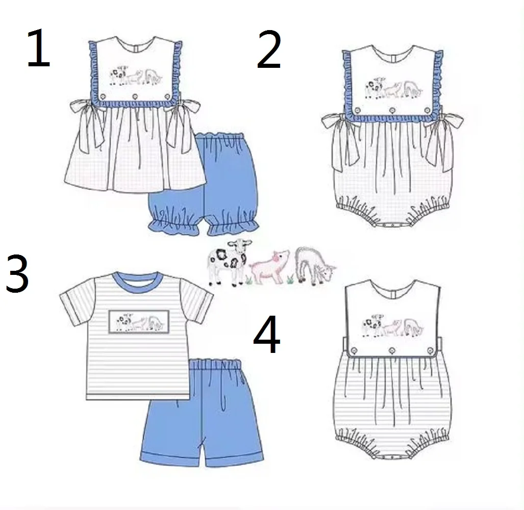 

Cartoon Animal Print Boys And Girls Summer Sleeveless White Top Blue Shorts Boys Short sleeve Shorts Boutique Suits And Jumpsuit