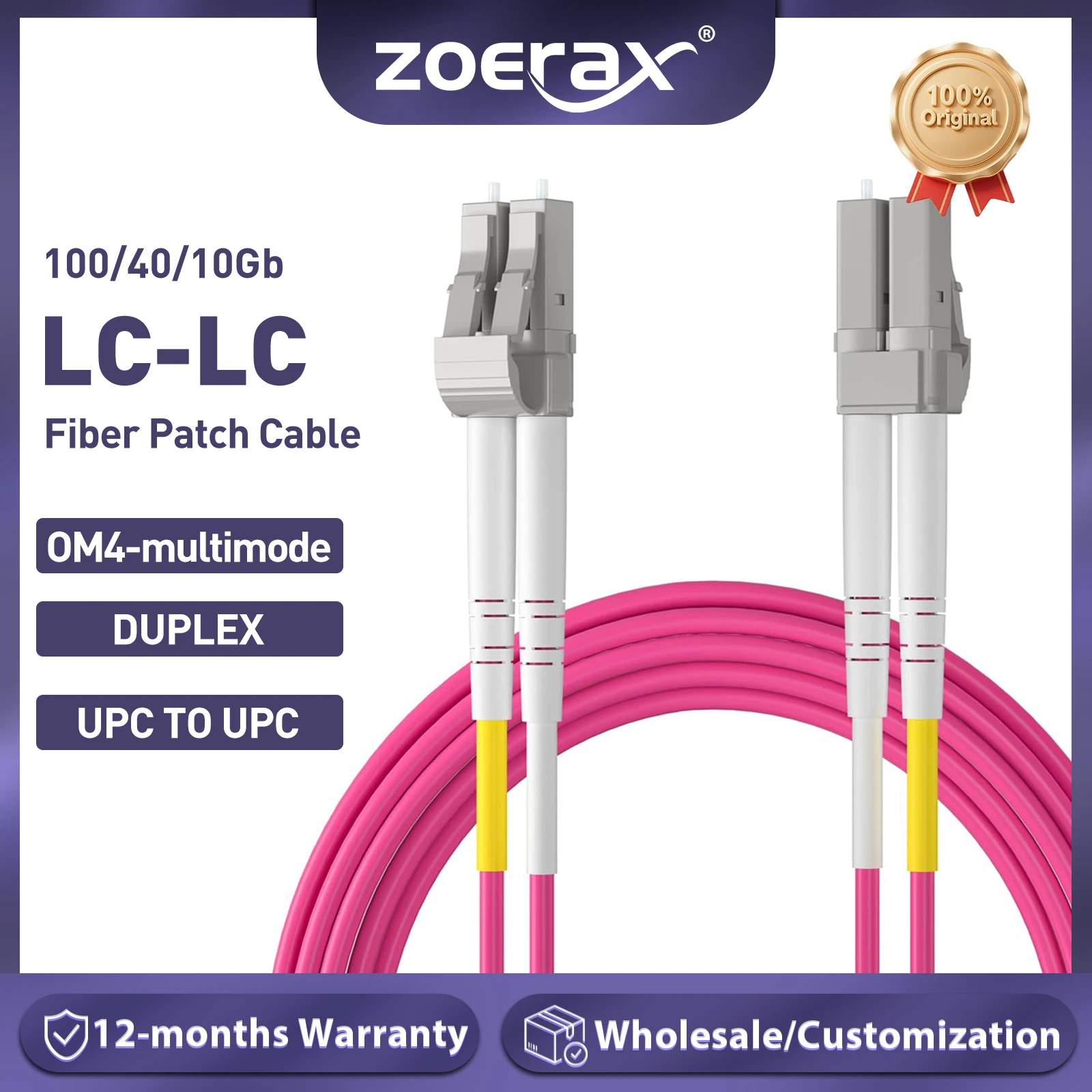 ZoeRax OM4 LC to LC UPC Fiber Optic Cord Cable 100/40/10Gb Multimode Duplex MMF 50/125μm LSZH Fiber Optic Cord