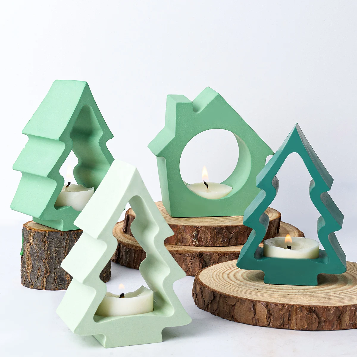 Weihnachtsbaum Haus Kerzenhalter Silikonform Weihnachten Ornamente Kerzenständer Handwerk Formen DIY Gips Harz Herstellung Kit Home Decor