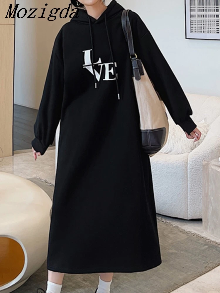 

Autumn Winter Korea Hoodies Women Dress Vestidos Robe Elbise Loose Over Size Warm Print Hoodie Ladies Dresses