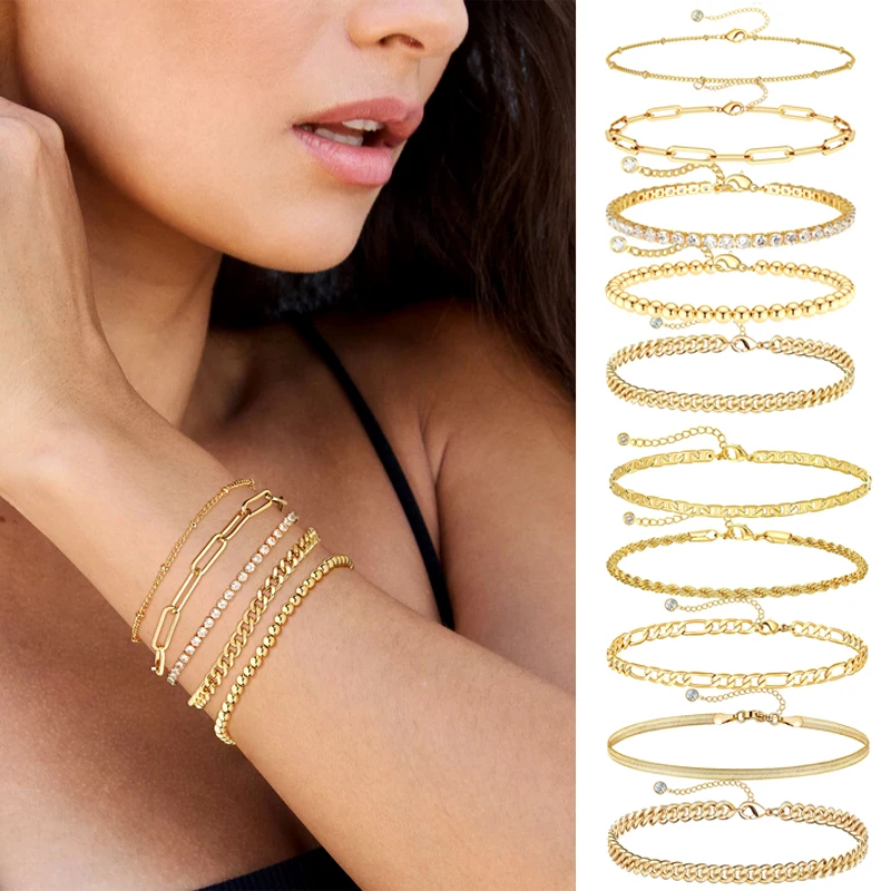 

Bugalaty 3-5PCS in Set Adjustable Metal Women Bracelet Anklets Girls Fashion Cubic Zirconia Bracelets Cuff Bangles for Female