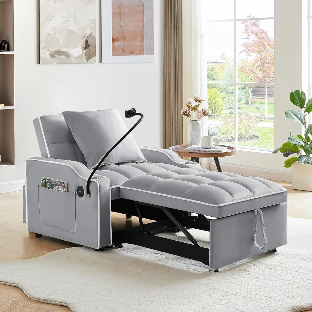 

Sleeper Sofa Chair Bed, Adjustable Sleeper Chair , Single Lounger Futon Chair Bed with Side Pockets for Living Room