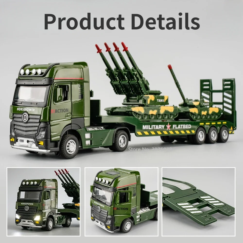 1:32 Scale Military Transport Car Model High Simulation Diecast Tank Toy with Sound Light Vehicle Model for Boy Gift Collections