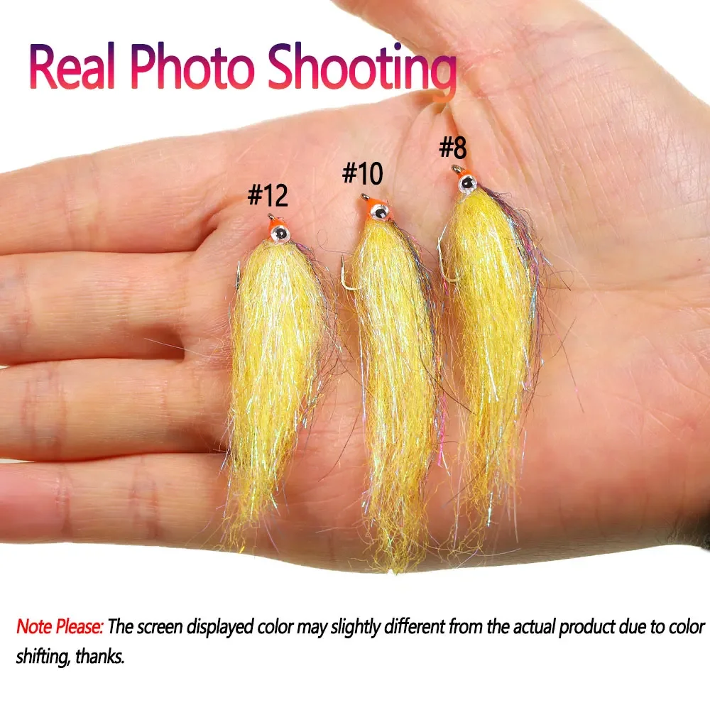 Bimoo 6PCS Slowly Sinking Wounded EP Silky Fiber Minnow Streamer Ice Dub Baitfish Streamer Fly Salmon Bass Trout Fishing Lures