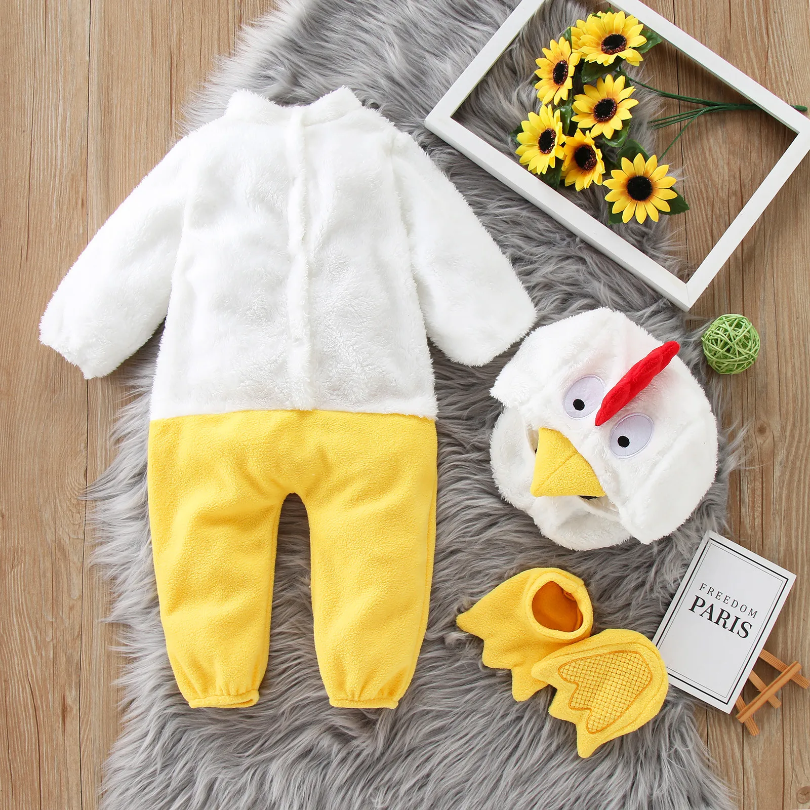 Cosplay Baby Chicken Chick Mascot Costume for kids Boys Girls Infant Fleece Rompers Jumpsuit Shoes Christmas Easter Fancy Dress