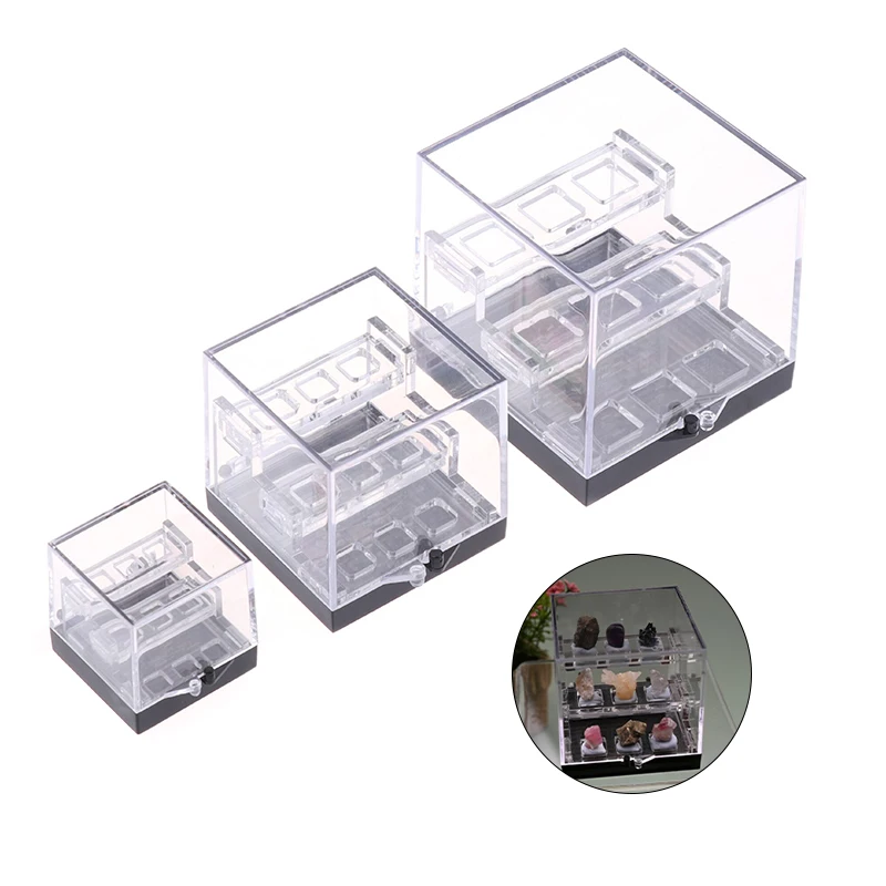 Small Acrylic Three Layer Raw Stone Storage Box Loose Stone Crystal Stone Storage Box Mineral Display Box Acrylic Display Rack