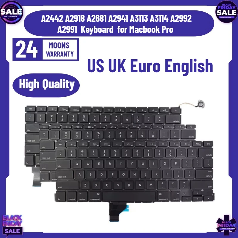 Nuevo Teclado Inglés para Laptop A2442 A2918 A2681 A2941 A3113 A3114 A2992 A2991, Versiones US, UK y Europea, para Macbook Pro Retina