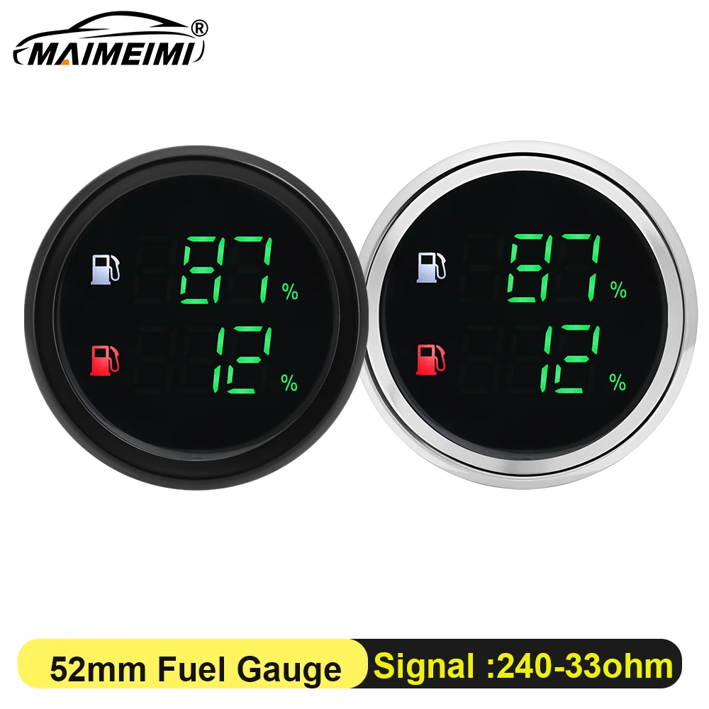 

52mm Fuel Level Meter Tank Indicator With Flashing Alarm Green LED Waterproof 240-33ohm Dual Oil Tank Gauge for Boat Car