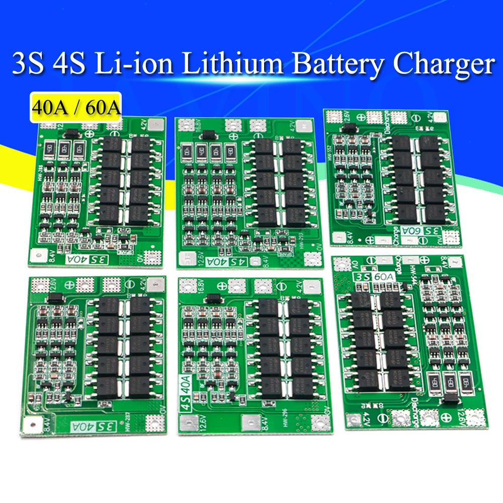 

3S 4S 40A 60A Li-ion Lithium Battery Charger Protection Board 18650 BMS Drill Motor 11.1V 12.6V/14.8V 16.8V Enhance/Balance 25A