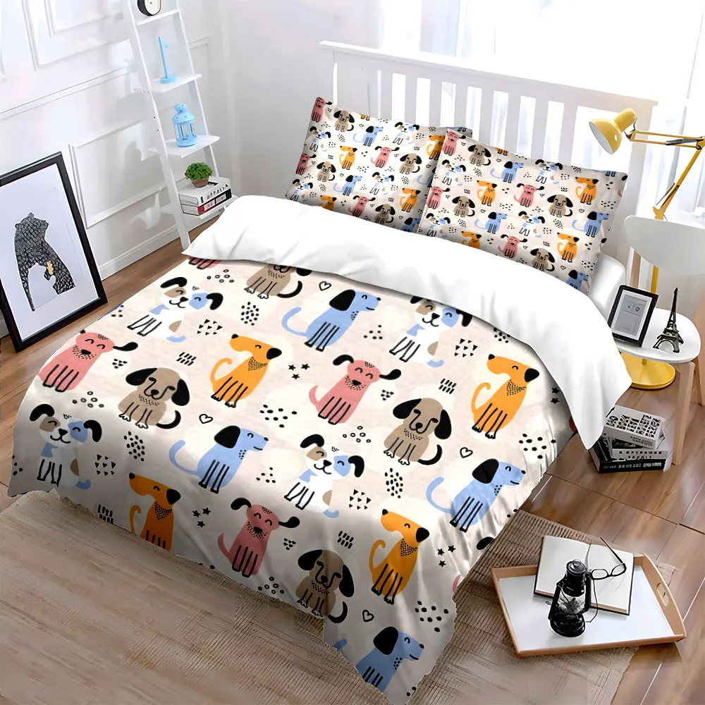 

"Colorful Dog Pattern Home Essentials" kid's and adults' bedroom decor, Exquisite three-piece bedding set gift