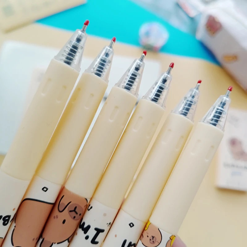 6pcs Kawaii Capybara Gel Pen Quick-Drying Black Ink Writing Smooth School Supplies Aesthetic Pens Cute Korean Stationery