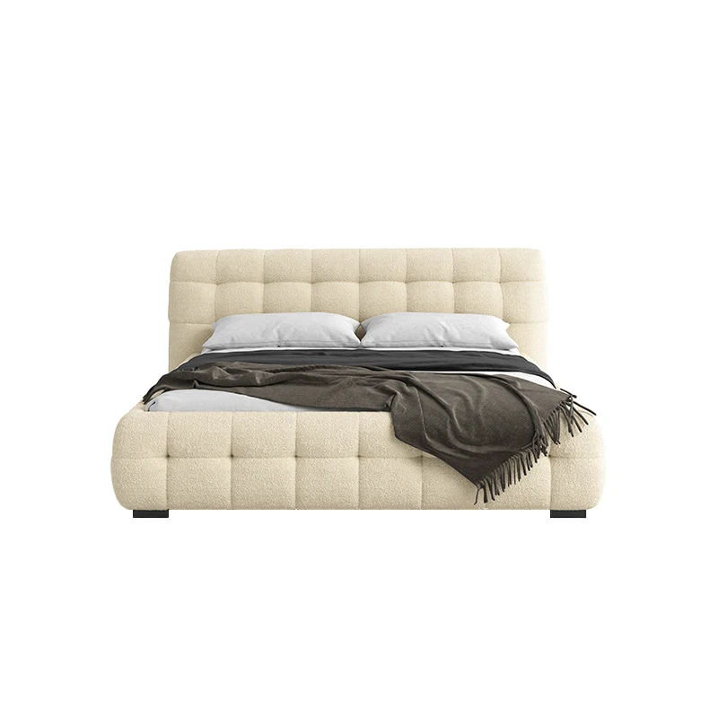 

Italian light luxury bedroom double bed, simple cream wind floor master bedroom wedding bed