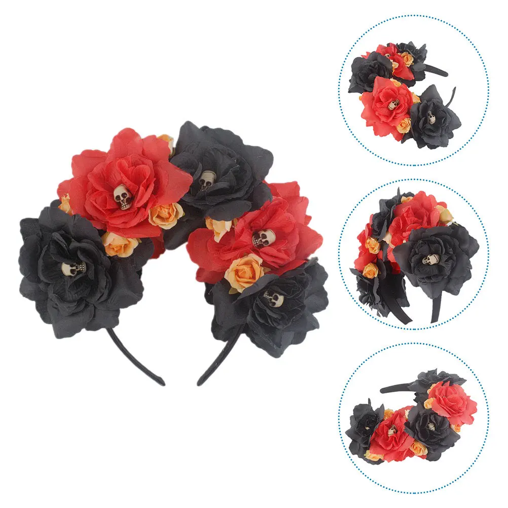 

Simulated Rose Hair Hoop Realistic Floral Headband For Women Halloween Party Photo Prop Lightweight Mexican Style Skull
