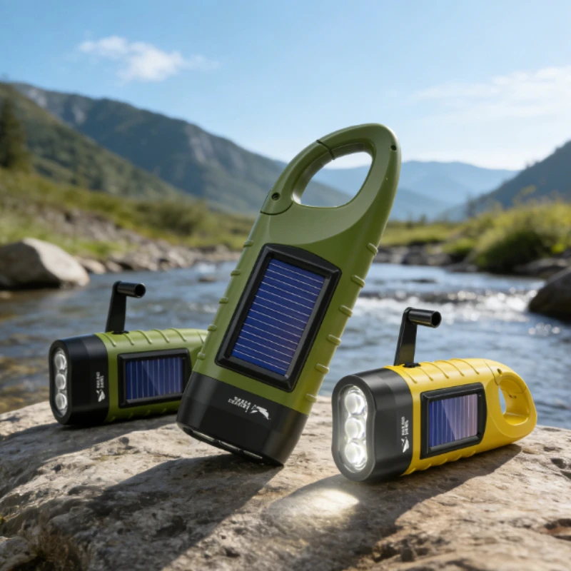 Lanterna LED Solar com Manivela, Super Brilhante, Mini Lanterna de Chaveiro para Emergências ao Ar Livre YJ-D295 Recarregável