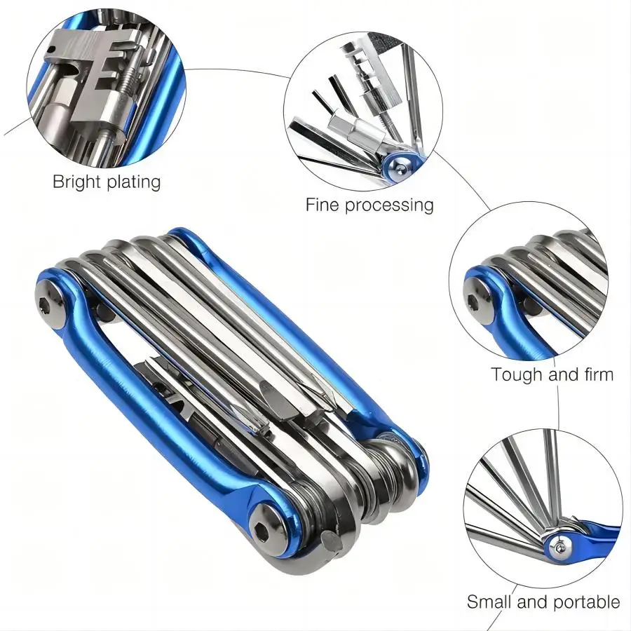 Bike Multi-11-in-1 Tool Mini Multitool Kit - Lightweight Stainless Steel Tool Wrench, Screwdriver, Chain, Hexagon Wheel Spoke