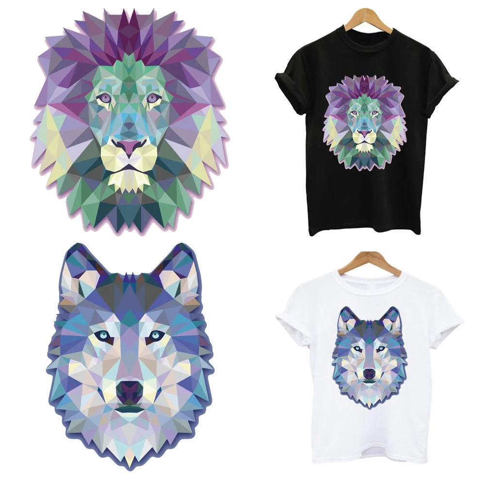 2Pcs/Lot Crystal Wolf lion Butterfly Fox Animal Heat Thermal Transfer Iron On Patch For Clothes Thermo-Adhesive Stickers DIY