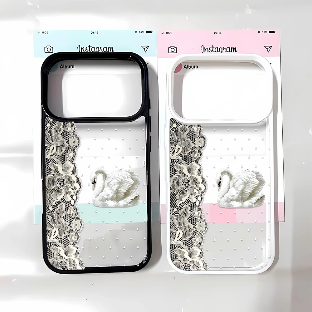 Funda para Teléfono con Diseño de Cisne Blanco Suave, Estilo Grunge Único, Resistente a Impactos y Absorción de Golpes para iPhone Air Pro Plus 11 16 14 13 12 Max 15 17