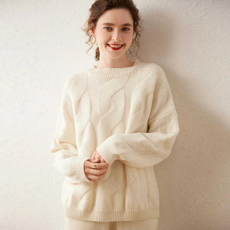 Autumn Winter 100% Cashmere Sweater O-Neck Women\'s High Quality Solid Pullover Female Loose Large Size Thickened Knitted Jumper