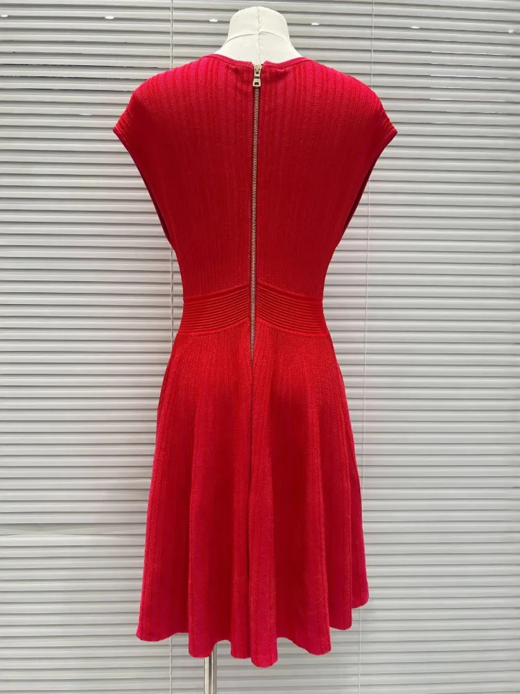 CHUJIE Vestido elegante de malha listrada – Design sem mangas com decote em V – Bodycon leve – Estilo maduro de verão – Mistura de poliamida de viscose