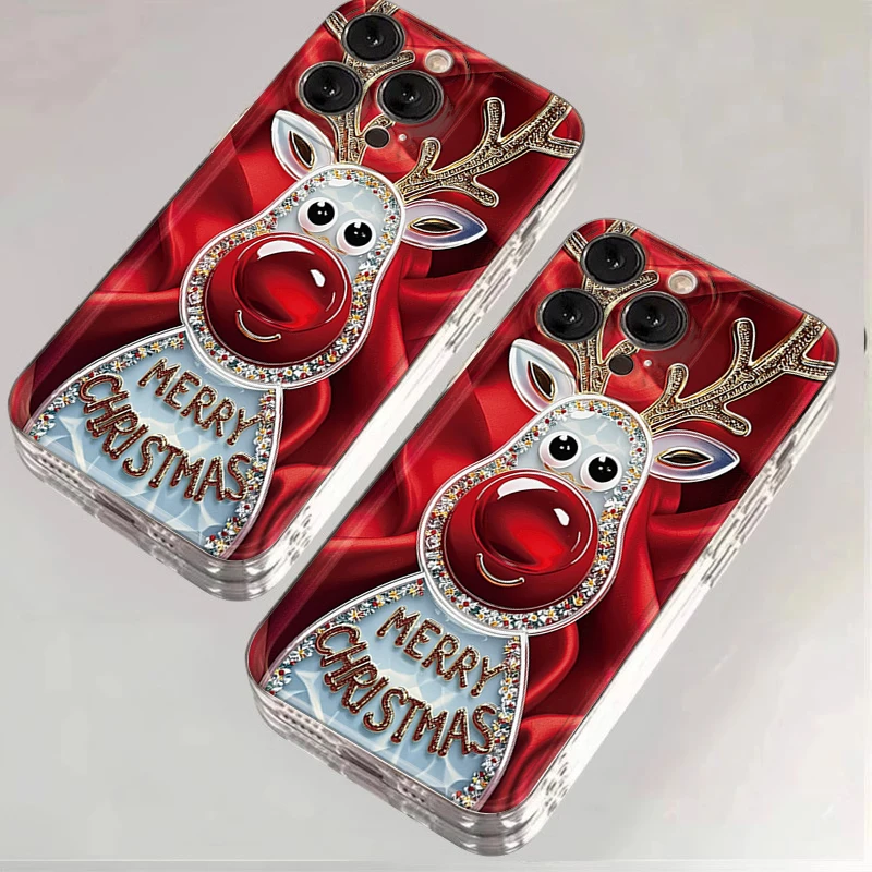 Merry Christmas Reindeer Phone Case For iPhone 11 12 13 14 15 16 17 Pro Max 18 Pro 16E Air X XS XR 7 8 Plus SE2 Shockproof Cover