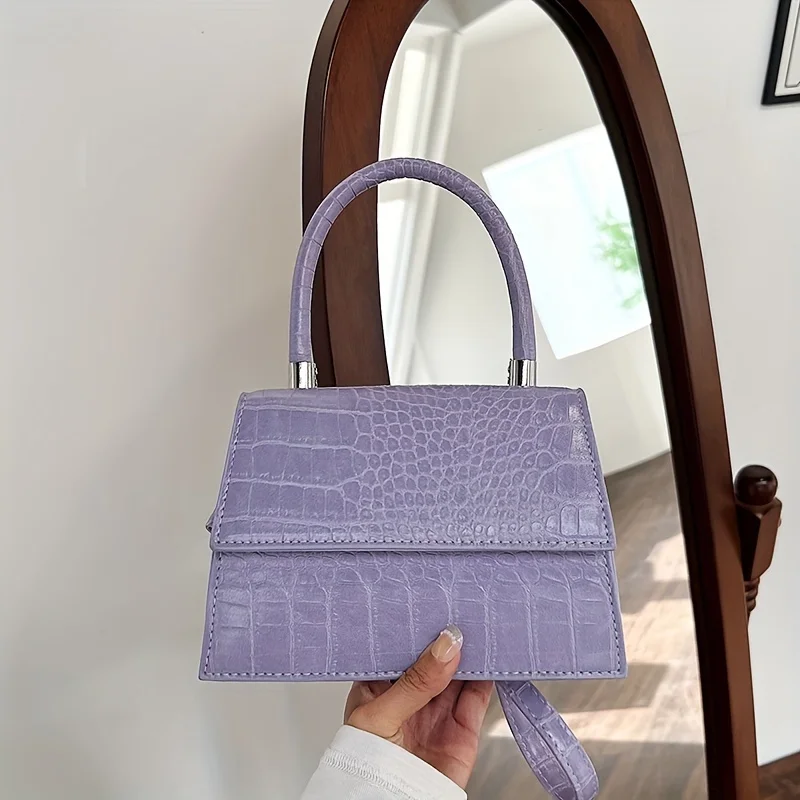 Crocodile Square Mini Handbag  , Versatile & Durable - Perfect for Every Occasion with Fixed Straps & Unlined Design