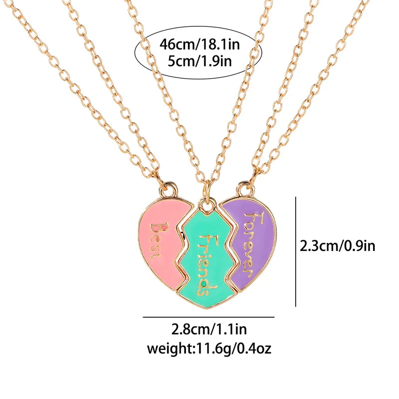 Best Friend Necklaces For 3 Matching Heart Pendant Magnetic Bff Friendship Necklace