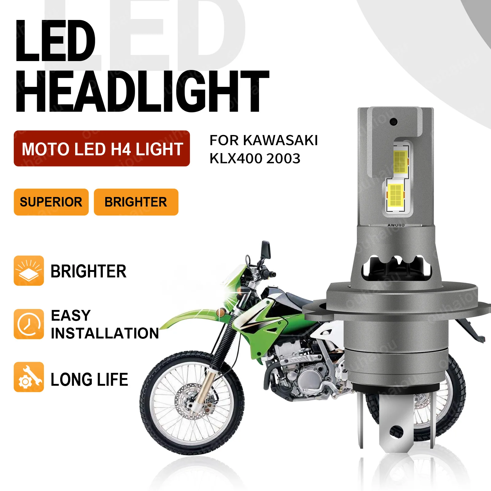 

High Quality H4 LED Moto LED Motorcycle Headlight Bulbs CSP 3570 White Hi Lo Lamp Canbus No Error For Kawasaki KLX400 2003