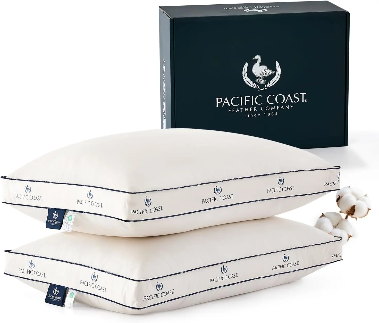 Goose Feather and Down Pillows, with 100% Organic Cotton Cover, Standard Size Set of 2, Gusseted Design for Sleeping, Hotel Coll