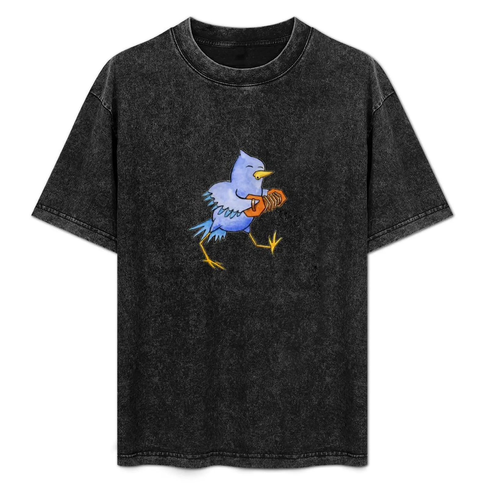 Accordion Bird T-Shirt Basic Short Sleeve Cotton Blend T-Shirt