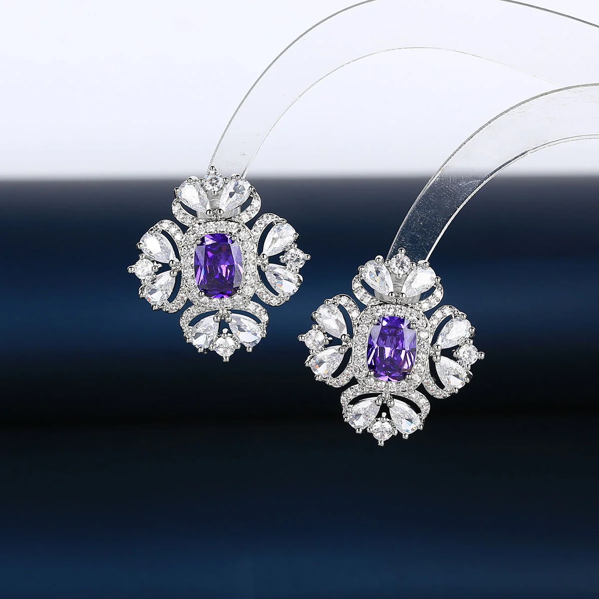 925 Silver Needle Red Cushion Cut Gemstone Floral Halo Stud Earrings, Silver Tone Fashion Jewelry for Women Daily Party Wear