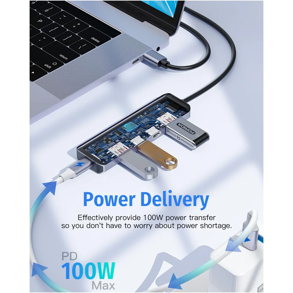 Getatek USB C Hub 10Gbps USB C Splitter 100W Carga de energía USB 3.2 Hub para computadora portátil MacBook Air/Pro iPhone 15/15 Pro/15 Pro Max