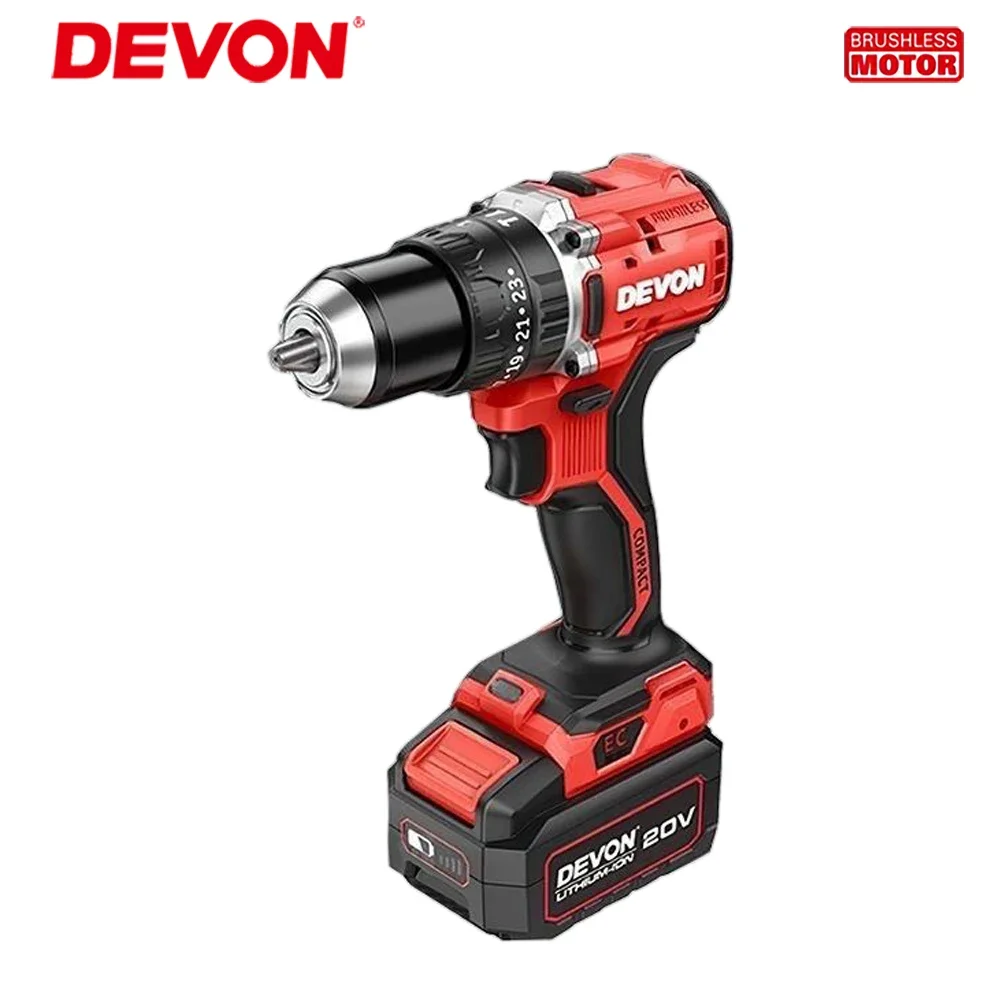 Devon Cordless Electric Drill Max 90Nm 1800rpm Dual Speed Brushless 5203 20v Torque Adjustable Universal Flex Battery Platform