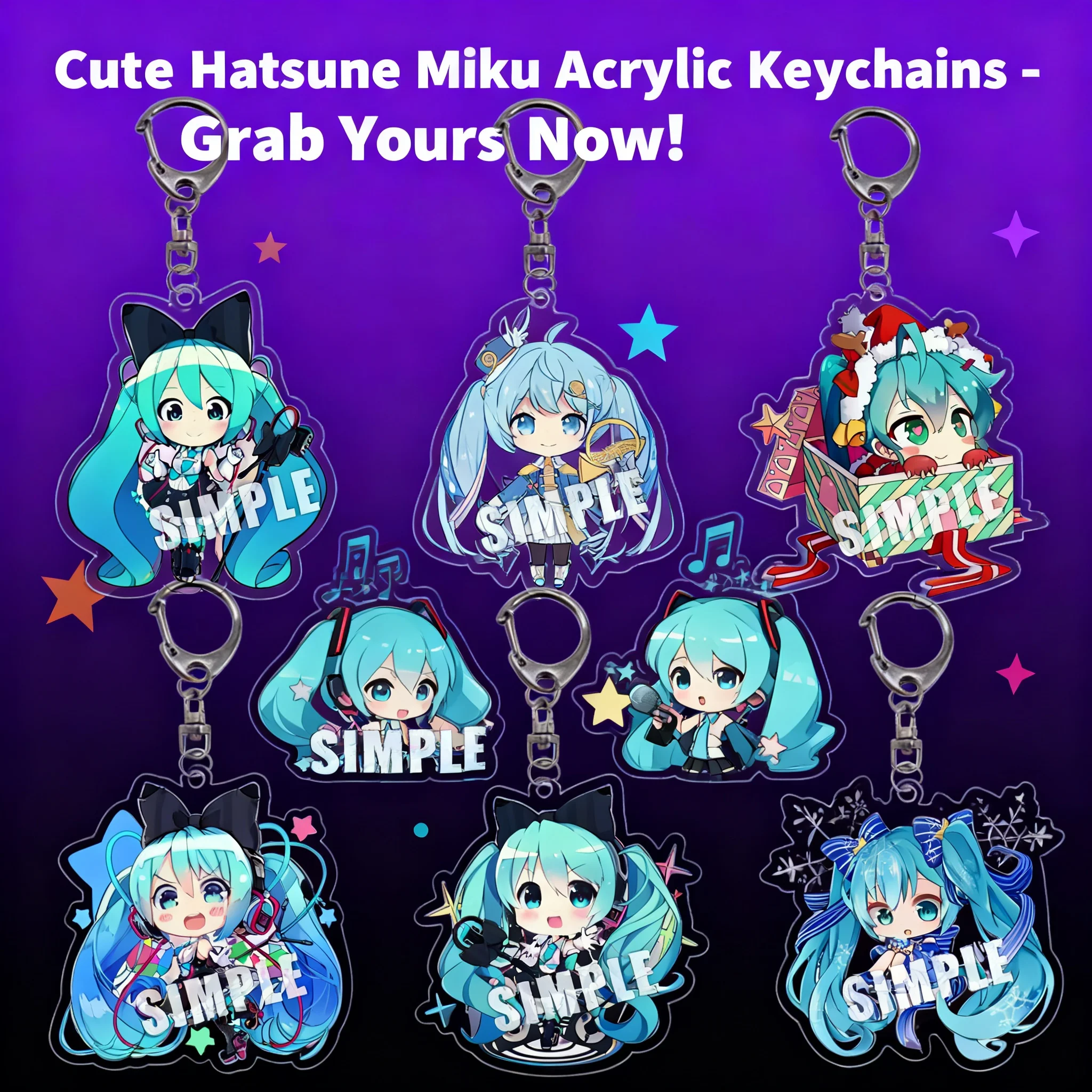 

Acrylic Double Sided Keychain Pendant Hatsune Miku Transparent Keychain Accessory Anime Figure Charm