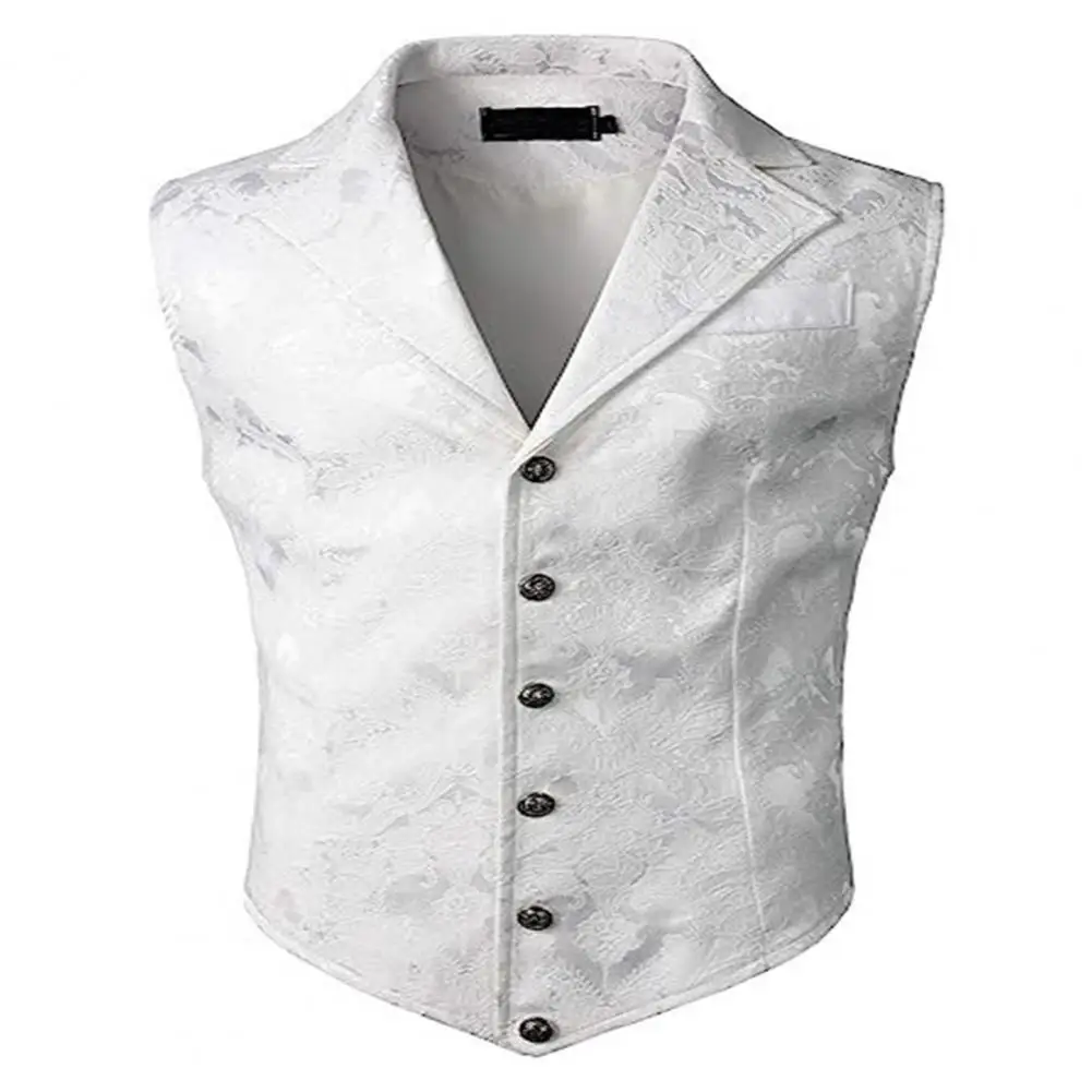 

Groom Wedding Waistcoat Men Suit Vest Retro Slim Fit Men's Business Vest with Turn-down Collar Single-breasted Buttons Formal