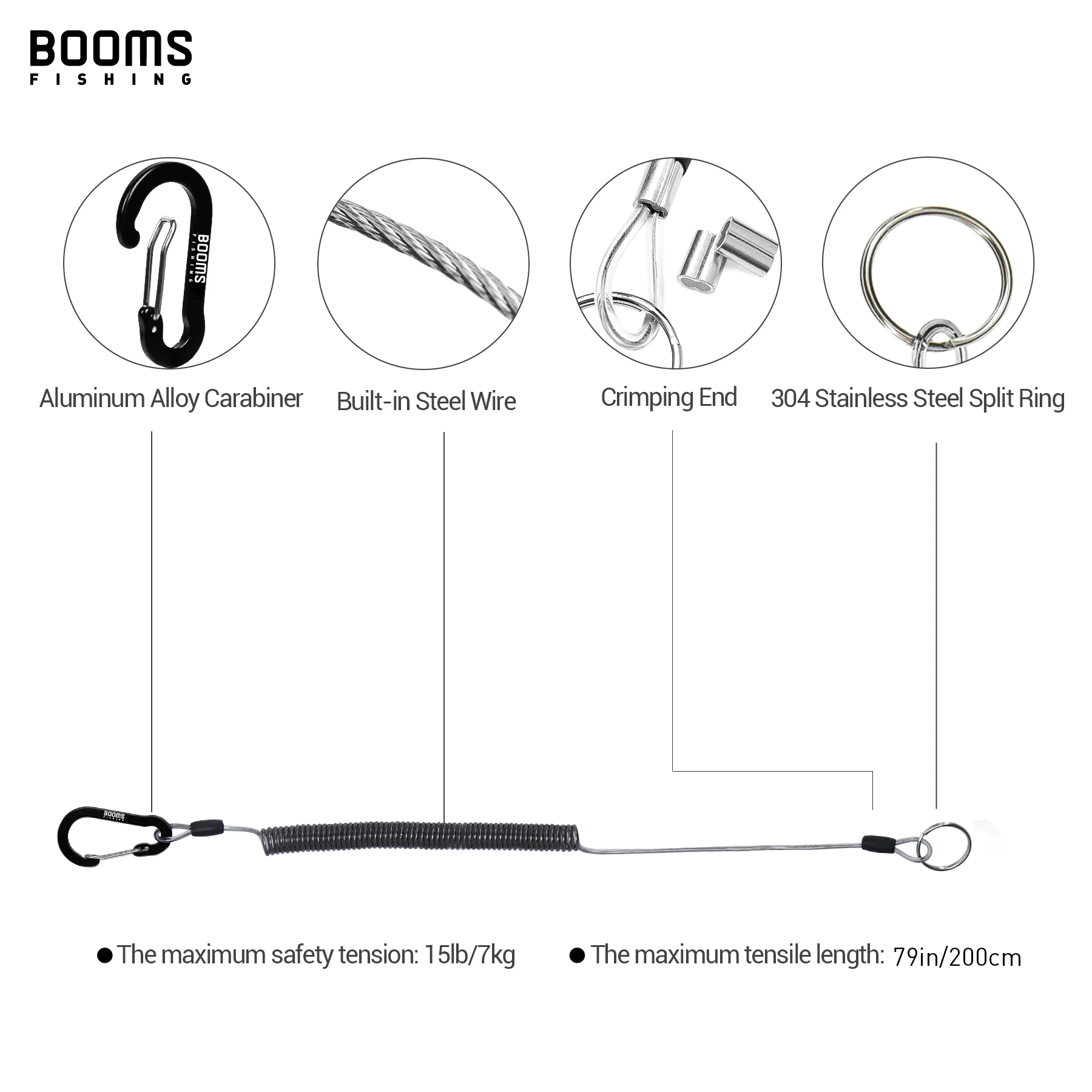 Booms Angeln 3pcs 2M Angeln gehüllte Lanyards mit Rod Tie Beltb Angeln Lanyard für Bootsbahnen mit Camping Carabiner Tools – Detail 2