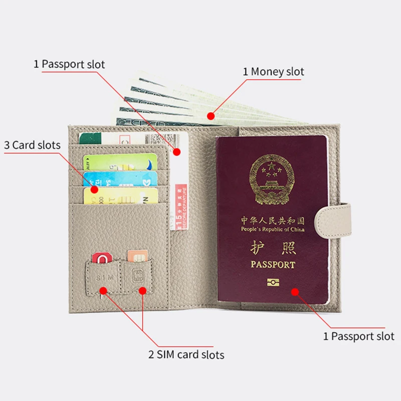 Genuine Cow Leather Passport Holder Travel Wallet with Zipper Pocket Card Holder RFID Blocking Bifold Wallet for Men and Women