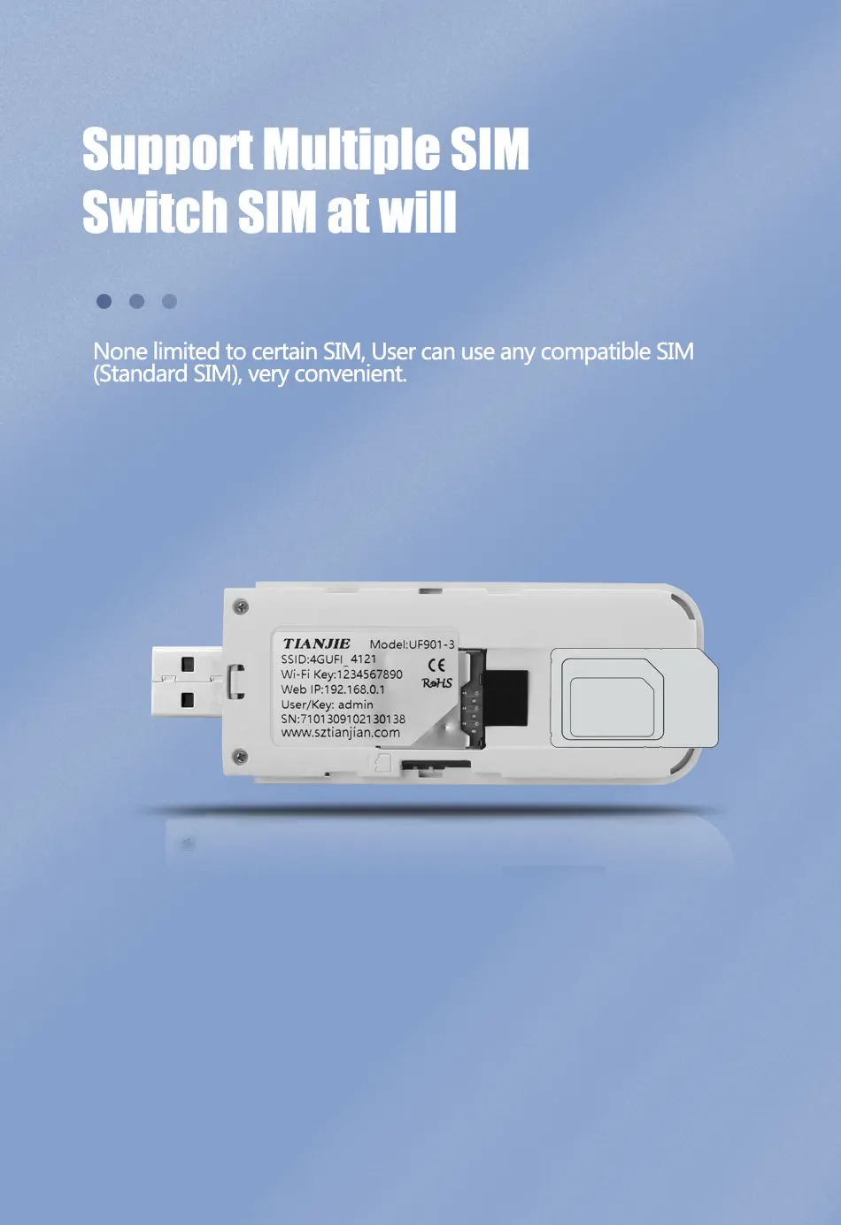 모바일 휴대용 미니 무선 USB 모뎀 동글, SIM 카드 슬롯 및 안테나 포함, 범용 와이파이 라우터, LTE FDD GSM, 3G, 4G