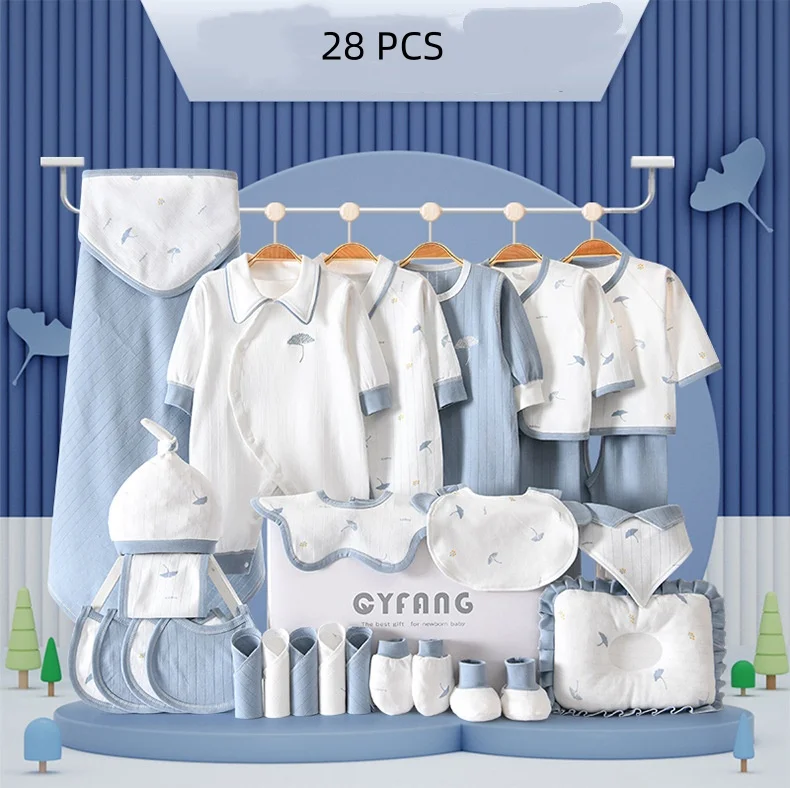 

28 pieces/lot Newborn Baby Clothing Set Boys Girls 100% Cotton Infant Outfits Spring Autumn Baby Hat Bib Clothes Suit