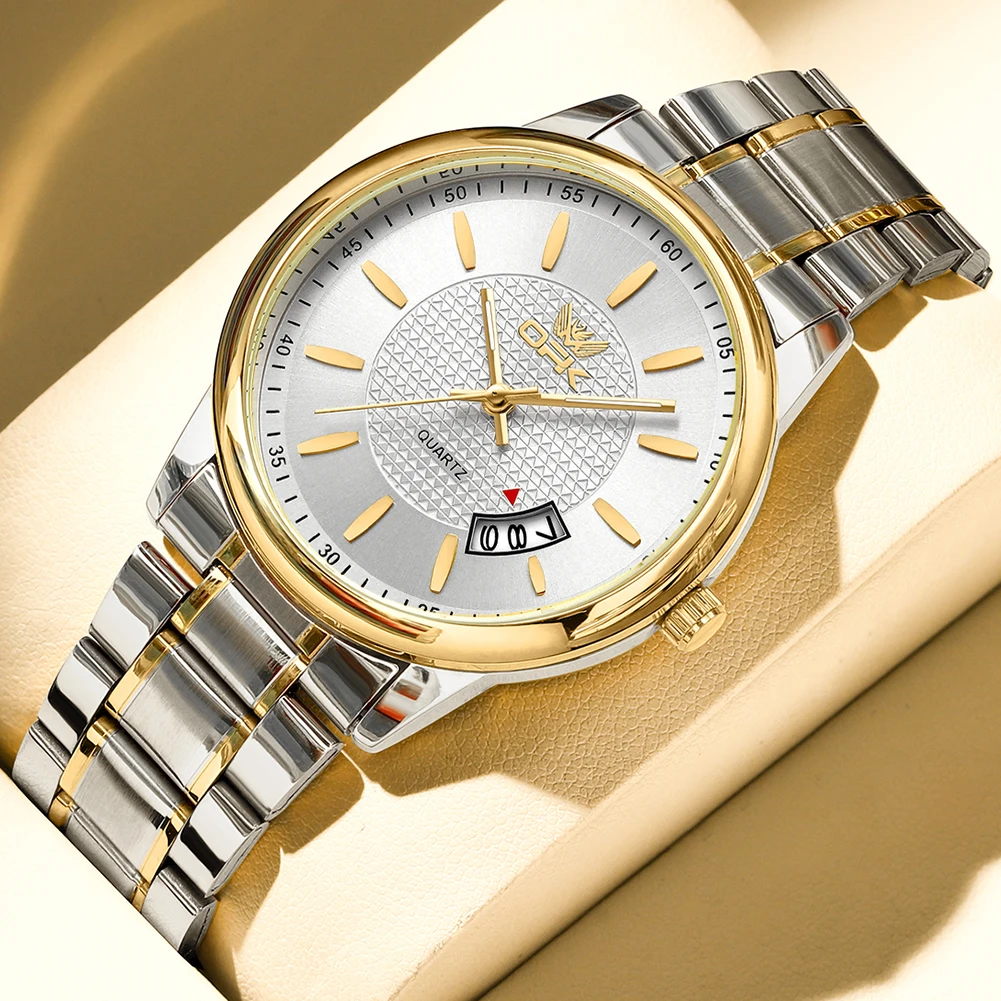 OPK  6028   Steel strap calendar men's quartz watch