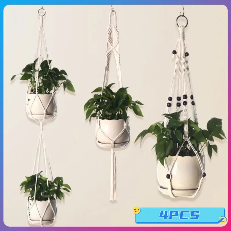 

Gardening Green Plant Hanging Baskets Cotton Rope Hanger Flower Pot Handmade Macrame Pot Pocket Wall Boho Courtyard Home Decor