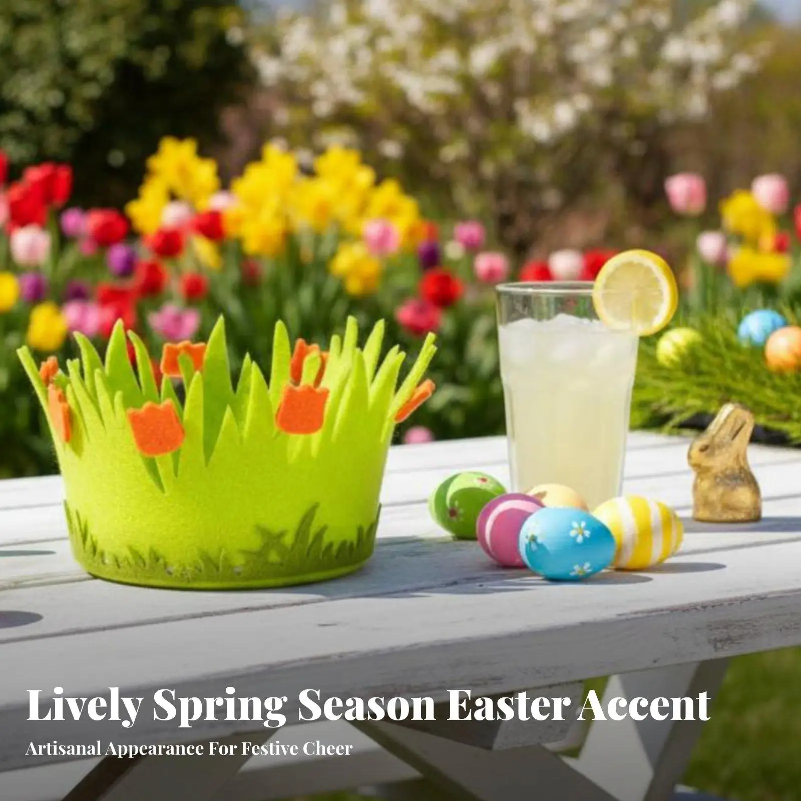 Grass Shaped Easter Basket Green Non Woven Fabric for Egg Hunt Spring Holiday Decor Storage for Dollhouse Miniature Items