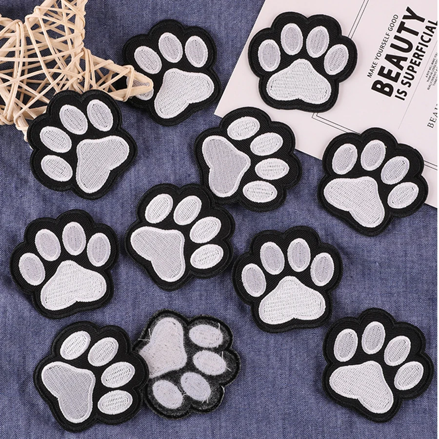 10Pcs Dog Paw Embroidered Patches Iron On Girls Boys Clothes Stickers 5.6*6CM