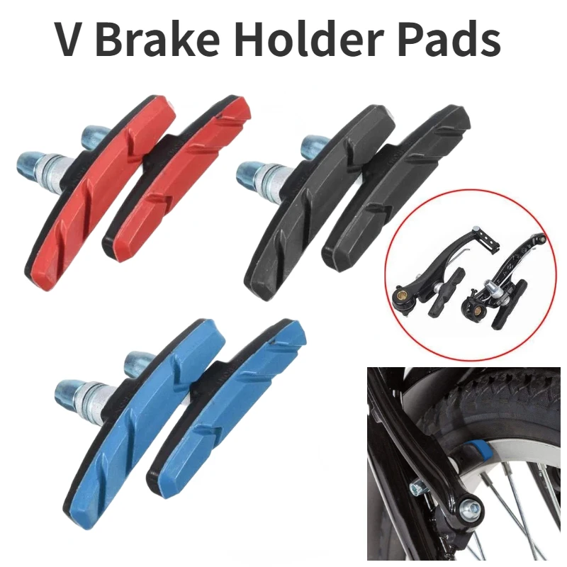 1Pair Bicycle Silent Brake Pads 70mm Mountain Road Bike V Brake Holder Pads Rubber Universal Long-lasting Performance Brake Pads