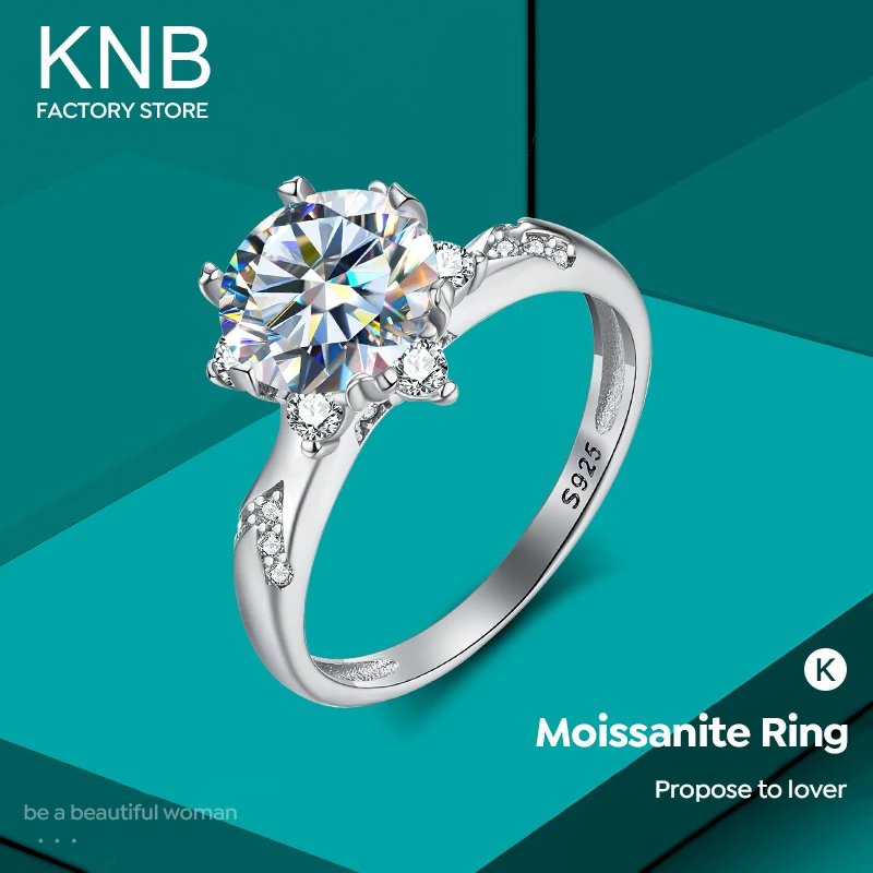 KNB Luxury Moissanite Diamond Gemstone Rings for Women 925 Sterling Silver D color Solitaire Wedding Engagement Fine Jewelry