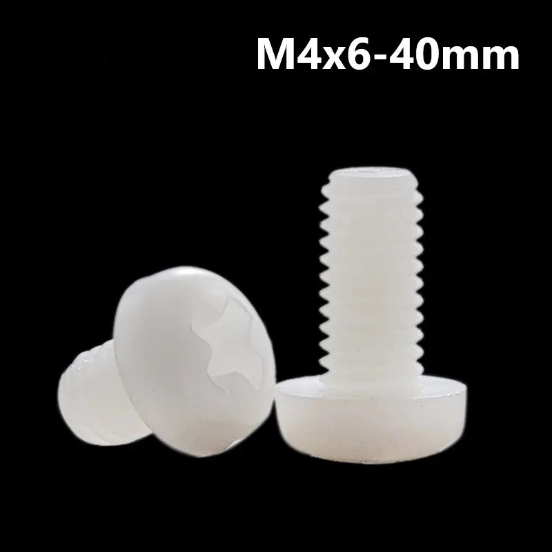 M4 White Nylon Phillips Pan Head Screws 4mm x 6 8 10 12 15 18 20 25 30 35 40mm PA66 Plastic Cross Recessed Round Head Bolts view 2