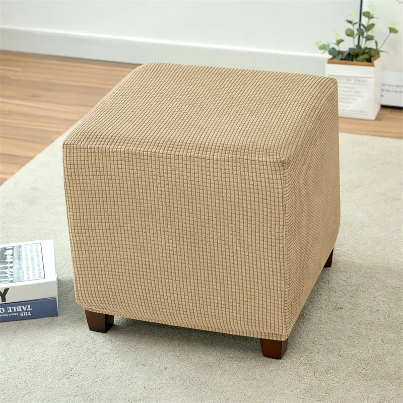 Polar Fleece Square Ottoman Covers Elastic Footrest Slipcover Stretch Stool Covers Living Room Furniture Protector housse pouf