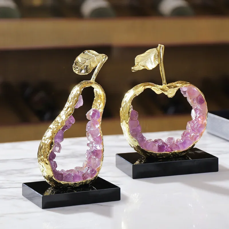 Light luxury amethyst apple ornament Ping'an crafts high-end wine cabinet study office desktop decoration