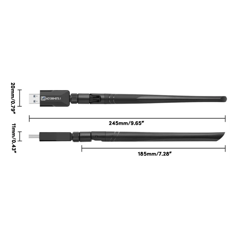 USB Wireless NetworkCard BT5.1 Receptor 1300Mbps Receptor 6DBi Antena HighGain