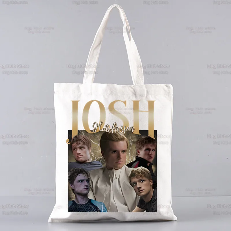 Josh Hutcherson-Sac fourre-tout en toile avec poignée pour femme, sac à provisions pour livre, clé, téléphone, cœur, cuillère à soupe, pliable et réutilisable