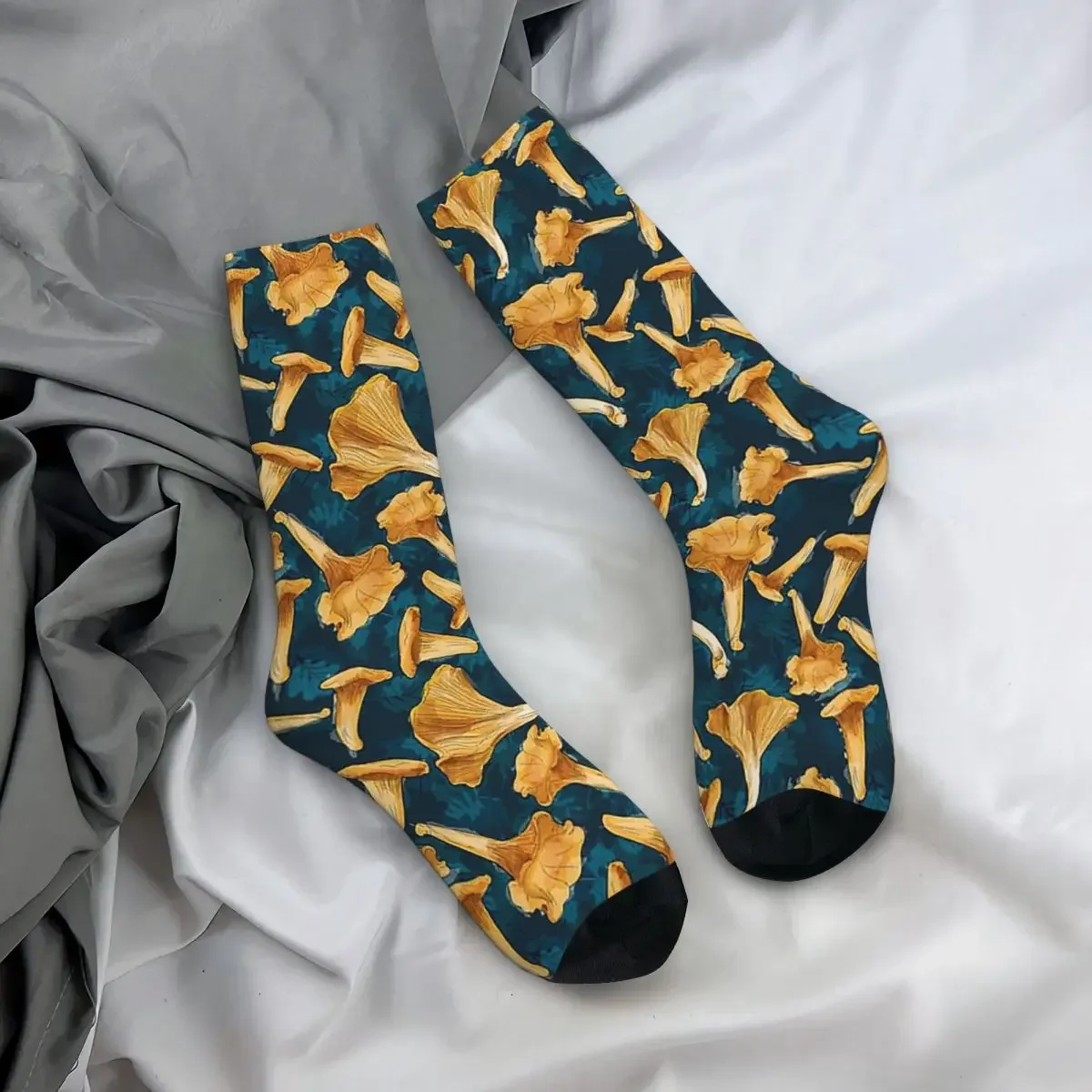 Golden Yellow Chanterelle Mushrooms Socks High Quality Stockings All Season Long Socks Accessories for Unisex Birthday Present